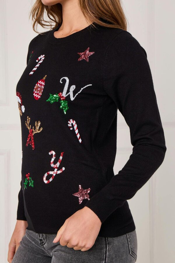 Black Sequin “NOEL” Christmas Jumper – Festive Embellished Knit