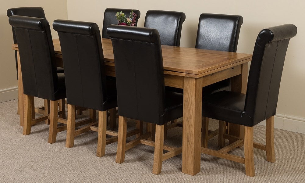That's Furniture Richmond Large Oak Extending Dining Table with Washington Leather Chairs