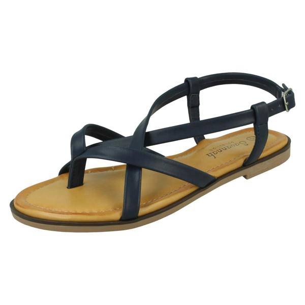 Savannah Ladies Savannah Flat Strappy Toepost Sandal with Buckle Strap F00444