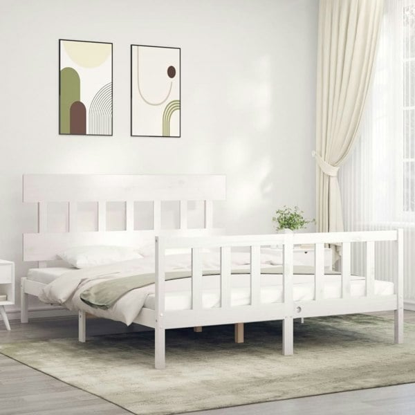 Berkfield Bed Frame with Headboard White 160x200 cm Solid Wood