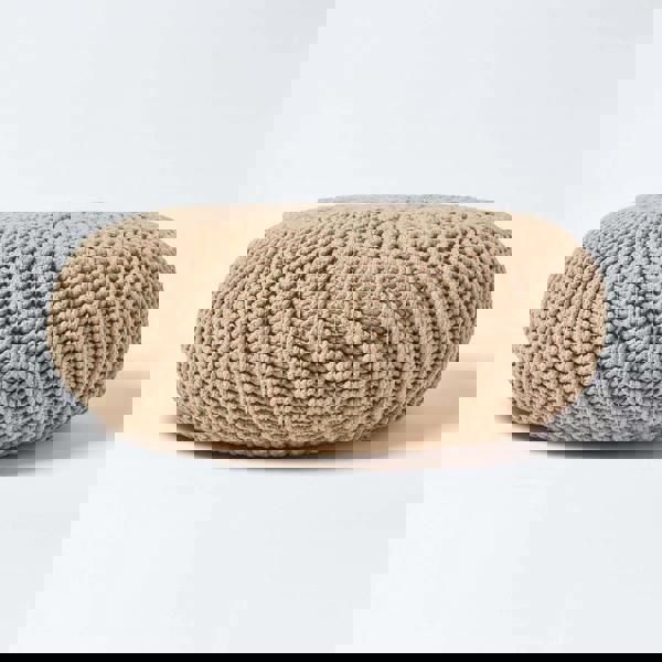 HOMESCAPES Large Round Cotton Knitted Pouffe Footstool