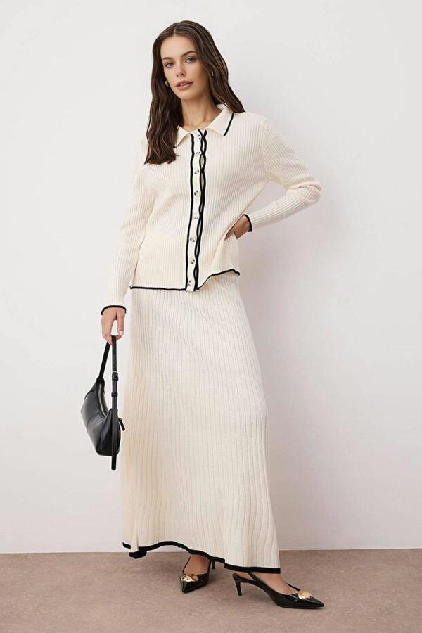 WOVCOR 2-Piece Striped Detail Knit Skirt and Top Set