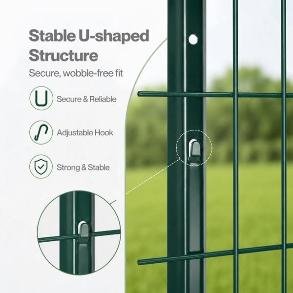 Mountview Metal Fence Posts 5Ft 10Pc Set U Shape Powder Coated for Garden Boundary Green