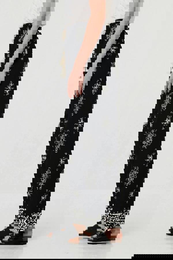 Black | Border Print Wide Leg Relaxed Trousers