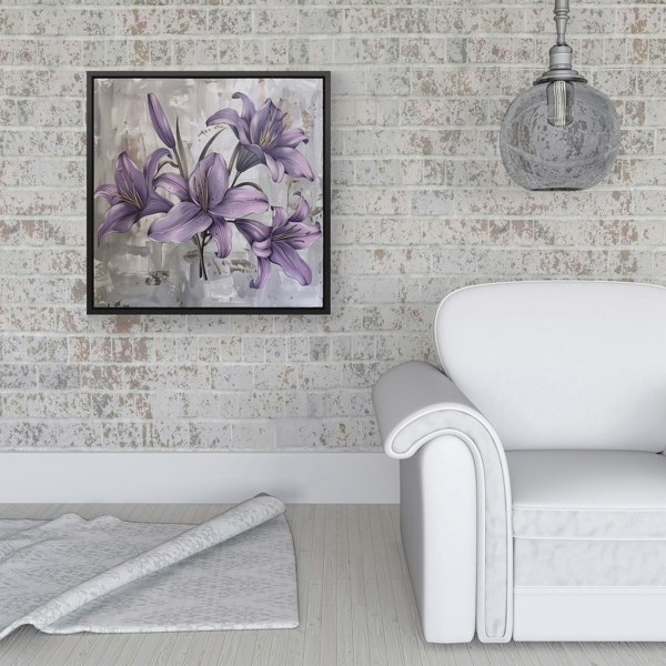 Warren Reed Purple Lilies In Bloom Framed Canvas