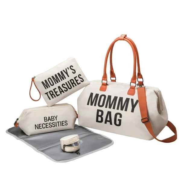 Anymom Mommy Baby Changing Bag Beige Handbag 5Pcs Set with Changing Pad