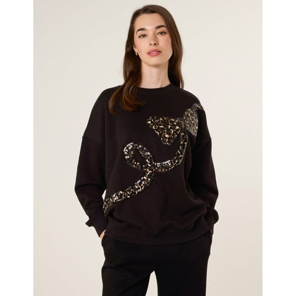 Blue Vanilla Leopard And Sequin Bow Sweatshirt