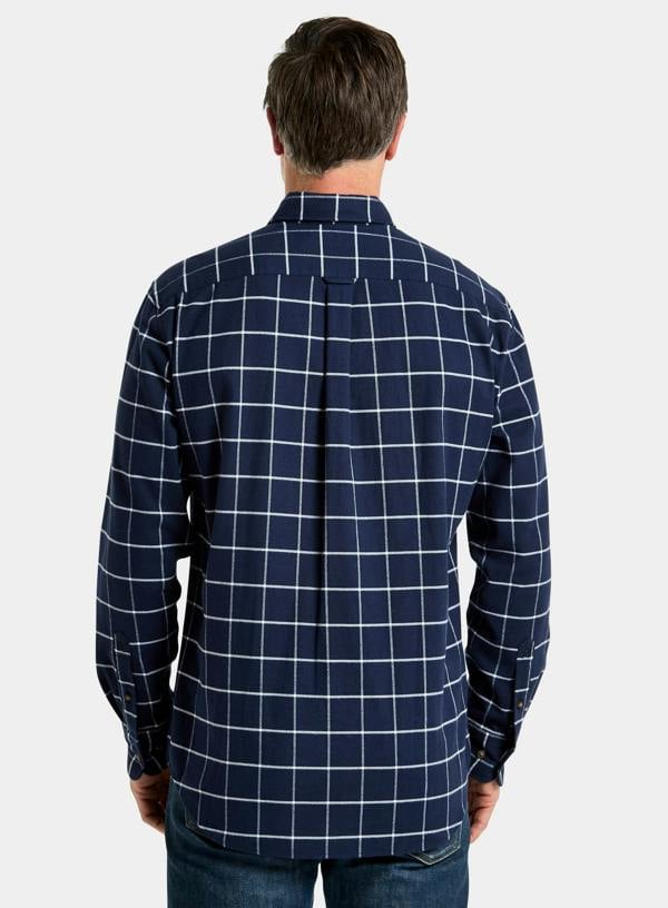 Button Down Flannel Shirt - Navy and White Check