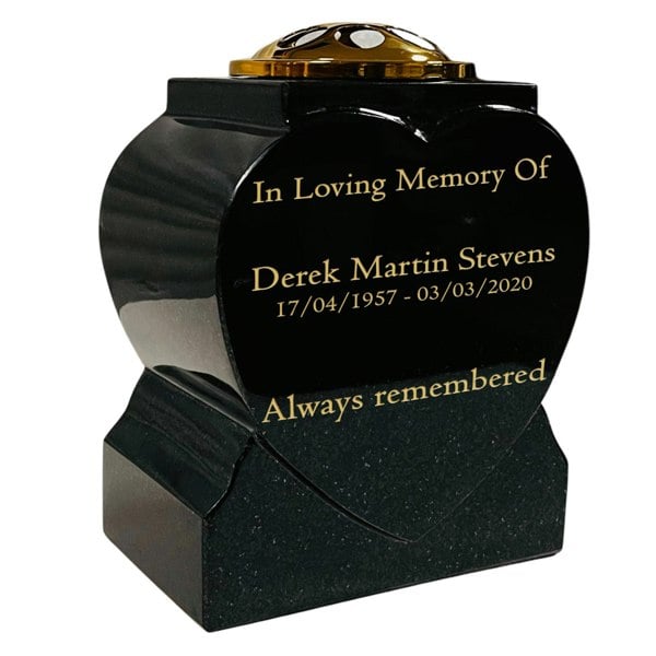 Memorials Direct Granite Heart-Shaped Vase- Premium Black with Gold Metal Flower Pot Insert – 7x6x4.5 Inches