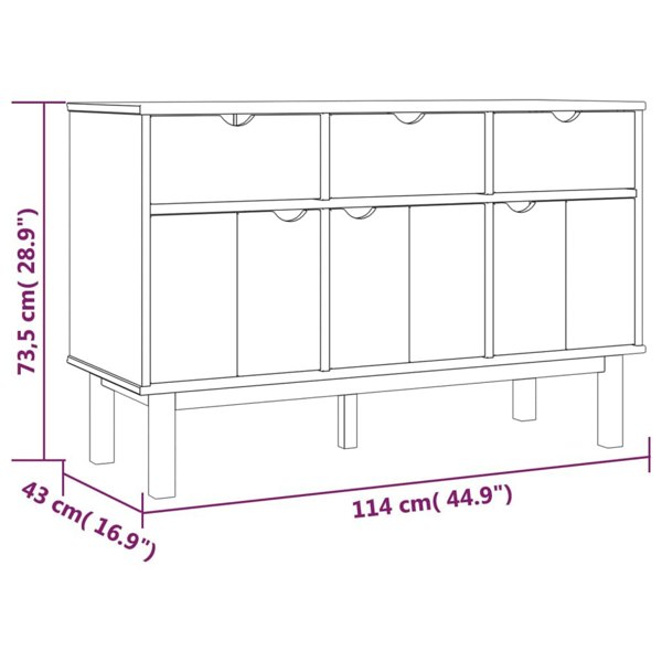 Berkfield Sideboard OTTA Brown and Grey 114x43x73.5 cm Solid Wood Pine