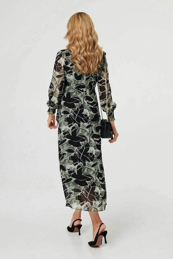 Green | Abstract Long Sleeve Layered Maxi Dress