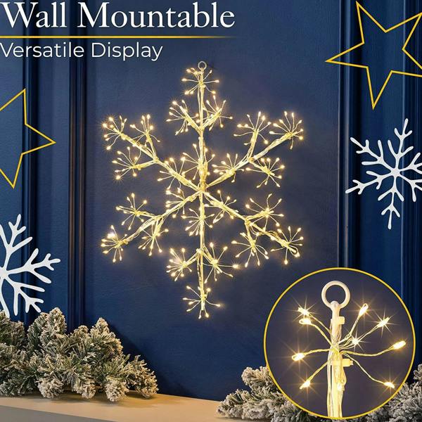 Shatchi 64cm Starburst Snowflake Silhouette with 300 Multicolour Twinkling Micro LED Lights