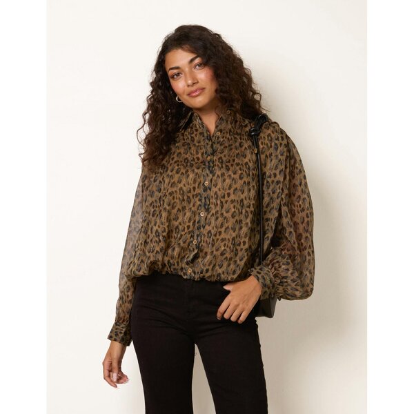 Blue Vanilla Leopard Mesh Puff Ball Shirt