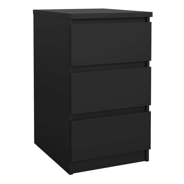 Wyld Haus Budapest Matt Black Wooden Bedside Table 3 Drawers