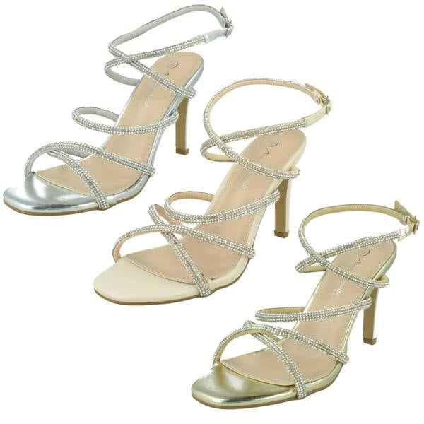 Anne Michelle Ladies Anne Michelle Diamante Ankle Straps High Heel Sandals F12117