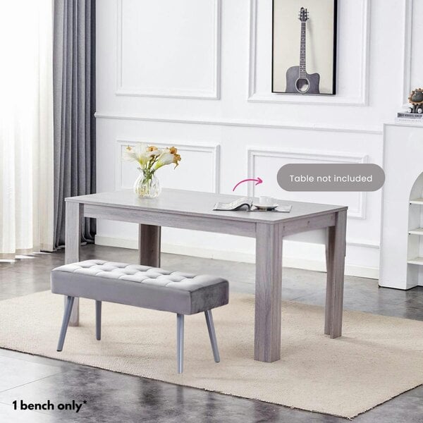 Kosy Koala Grey Velvet Padded Dining Bench with Metal Legs 90 cm Length