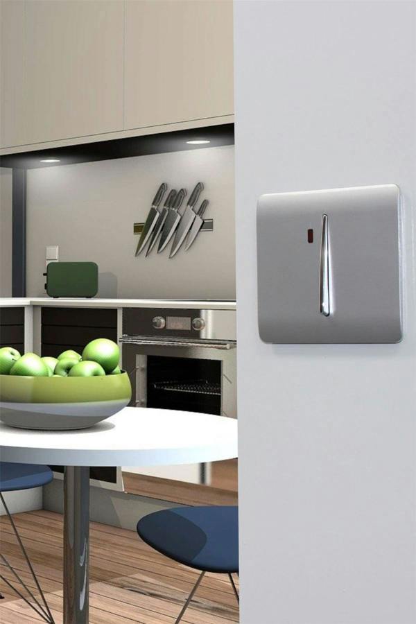 Trendi Switch 1 Gang 45 Amp Cooker Switch with Neon in Platinum Silver