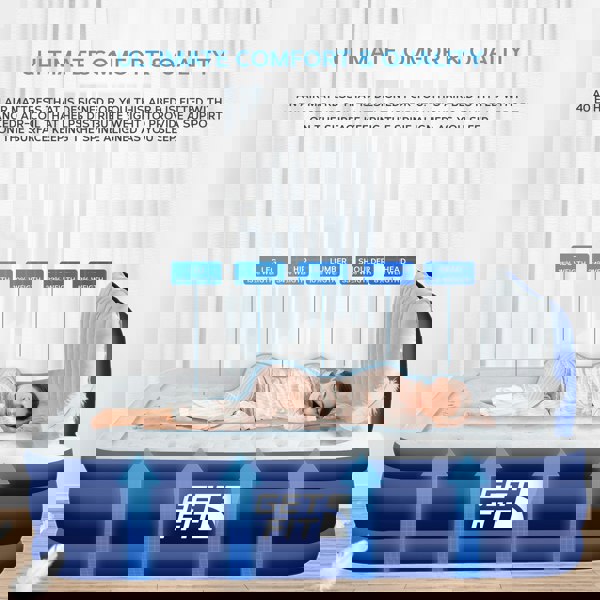 Get Fit Blow Up Air Bed With Built In Electric Pump - Headboard & Free Inflatable Pillow - King