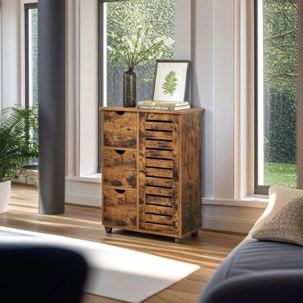 Modcraft Rustic Bathroom Floor Cabinet with 3 Drawers & Adjustable Shelves – Wooden Storage Unit for Bathroom