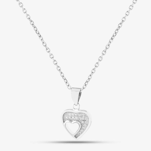 T. H. Baker Silver Pave Cut-Out Heart Necklace E612067-P