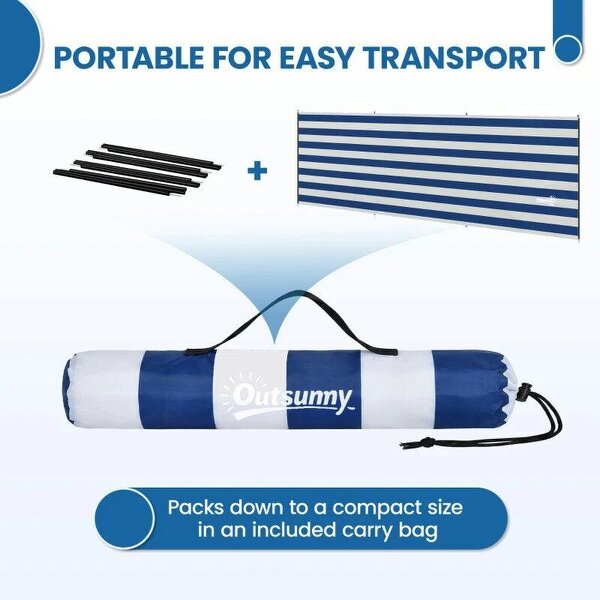 4 Pole Camping Windbreaks, Beach Wind Shield Shelter with Carry Bag and Steel Poles, 540cm x 150cm, Dark Blue