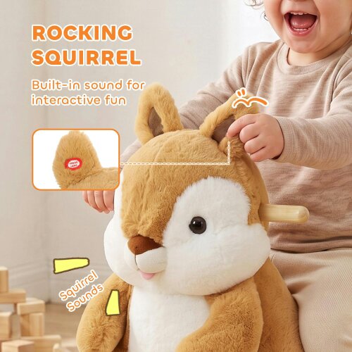 AIYAPLAY Rocking Horse Plush Ride on Horse with Squirrel Sound Brown
