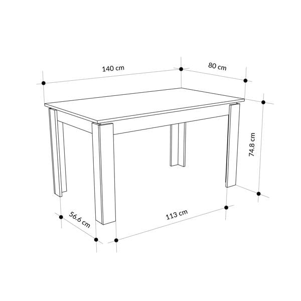 Decortie Tolmen Dining Table Rectangular Extendable Table Up to 6 Seater Modern Kitchen Table 140Wcm Living Room Sandstone