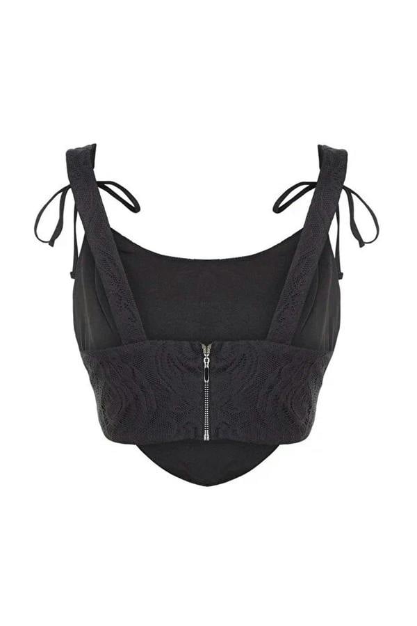 WOVCOR Crop Lined Corset Detail Knitted Lace Bustier
