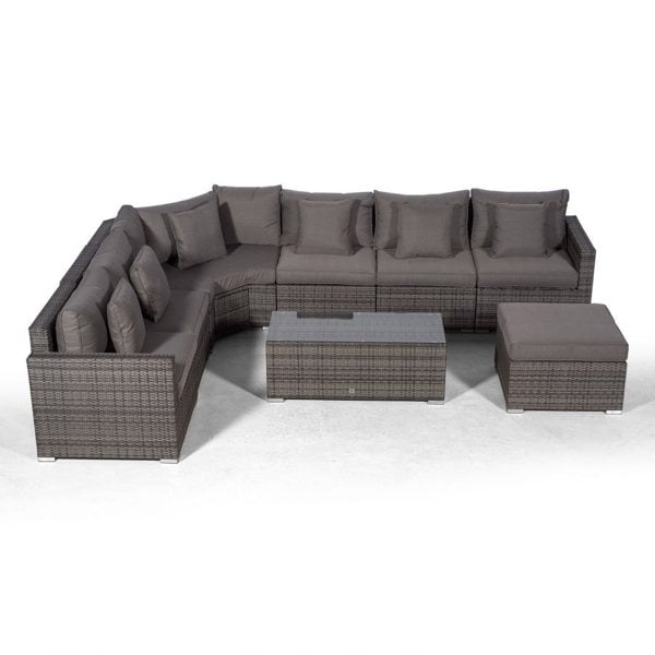 Giardino Santorini L Shape Modular 6 Seat Rattan Corner Sofa Set With Large Coffee Table & Ottoman