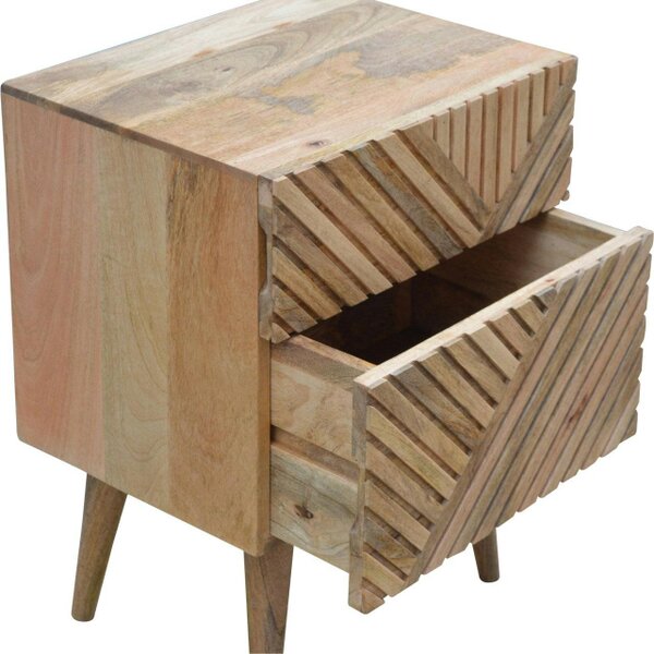 Wyld Haus Orvieto Line Carved Natural Mango Wood 2 Drawer Bedside Table
