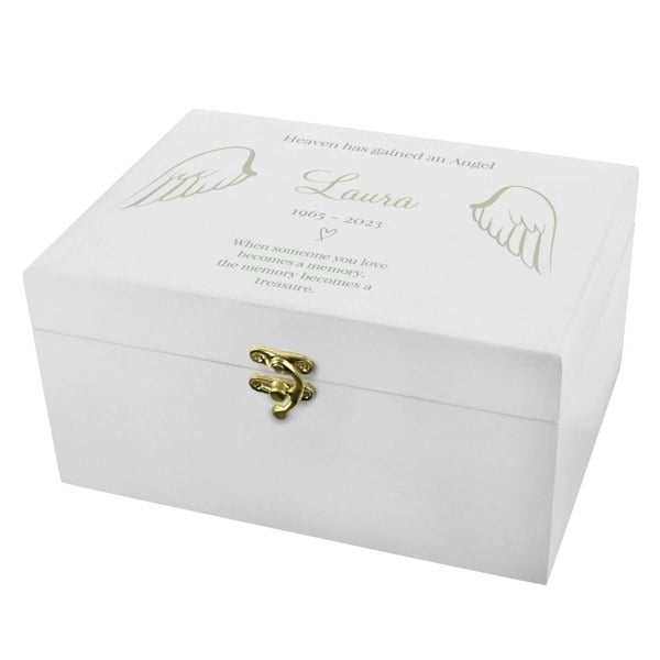 Personalised Memento Company Personalised Angel Wings Memorial White Wooden Box