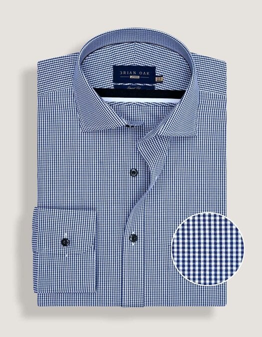 Men's Navy Checkered Dress Shirt