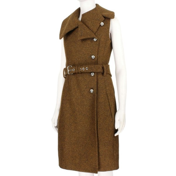 Bouchra Jarrar sleeveless coat in a luxurious gingerbread tone wool fabric