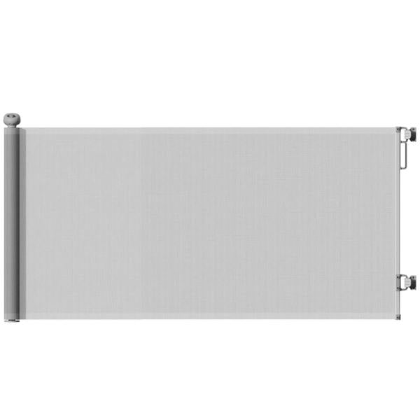 Retractable grey stair gate with side mounting brackets for doorways and hallways