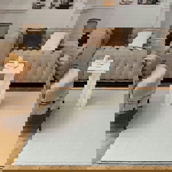 cream colour, striped design, stain-resistant, Cosy comfort rug.