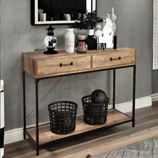 Rafaelo Mobilia Industrial Console Table With 2 Drawers