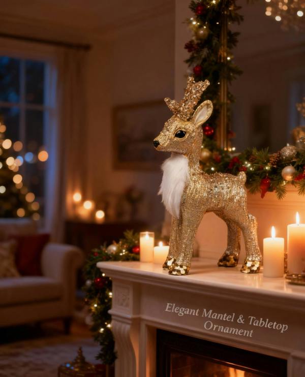 22cm Gold Reindeer Christmas Figurine for Festive Home Display and Seasonal Decorating image 7