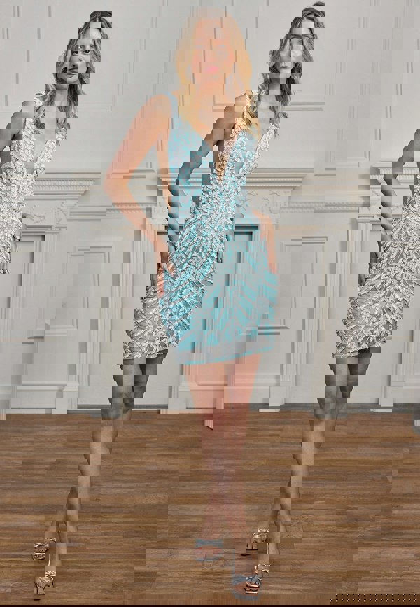 ANGELEYE Plunge Neck Sequin Embellished Mini Dress - Turquoise