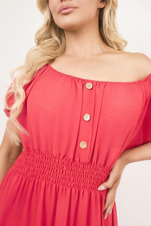 Emmy Smocked Waist Tiered Midi Dress - Red