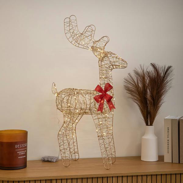 Samuel Alexander 74cm Battery Powered Light up Gold Twist Christmas Standing Reindeer with 100 Warm White LEDs