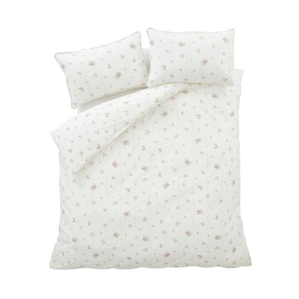 Bianca Vintage Rosebud Lace 200 Thread Count Cotton Reversible Duvet Cover Set Cream