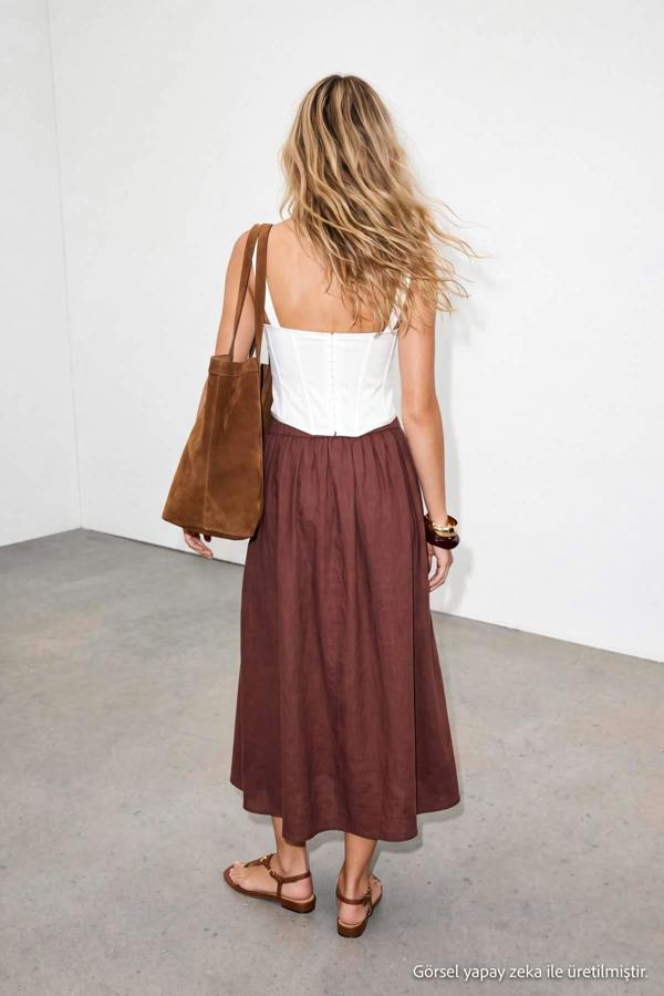 Elasticated Waist Drawstring Long Tiered Skirt