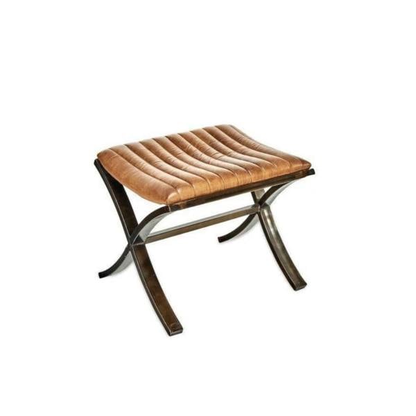 Ribbed Leather Footstool - alternative angle