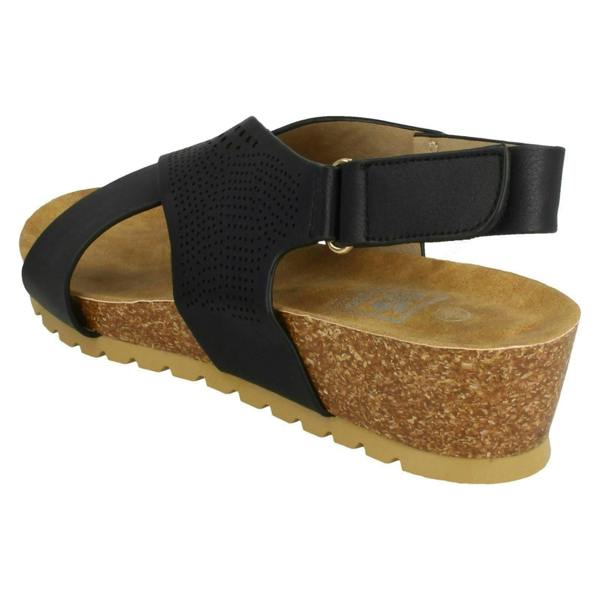 Down to Earth Ladies Down To Earth Mid Wedge X Strap Sandals