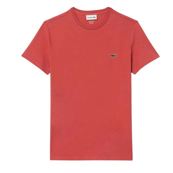 Lacoste Mens Pima Monochrome Cotton Jersey Crew Neck T-Shirt - Red