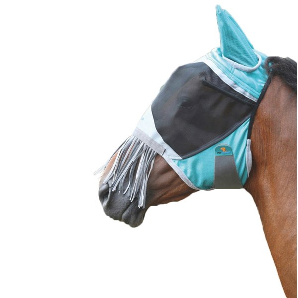 Shires Deluxe Horse Fly Mask With Ears & Nose Fringe - Green