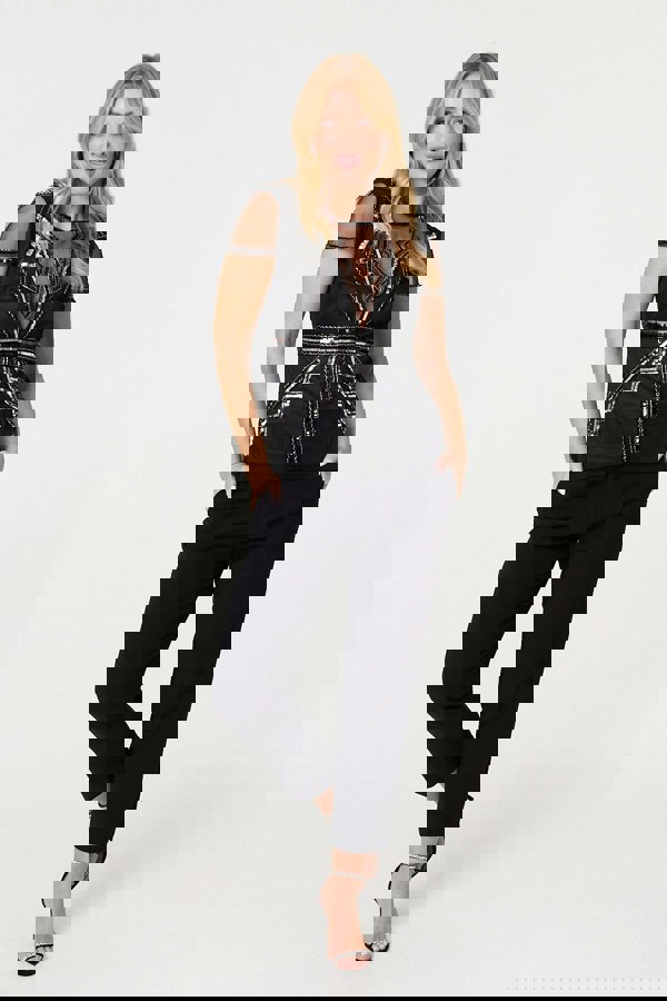 Black | Geometric Sequin Mesh Short Sleeve Top
