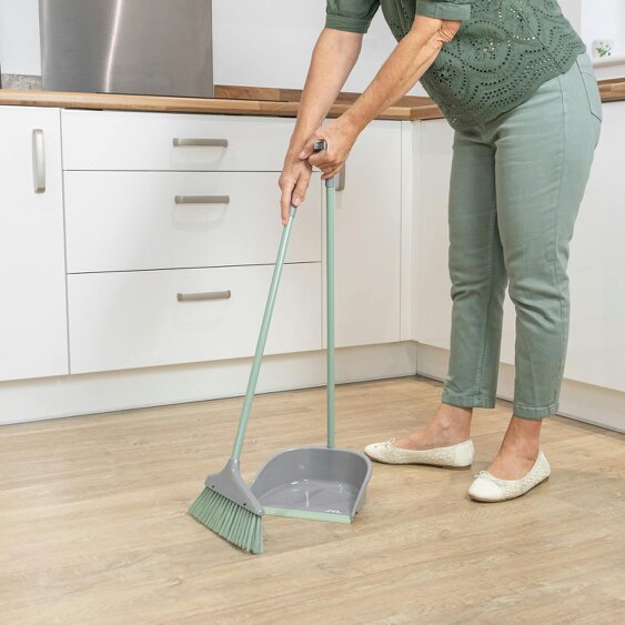 JVL Long Handle Dust Pan And Brush Set - Grey
