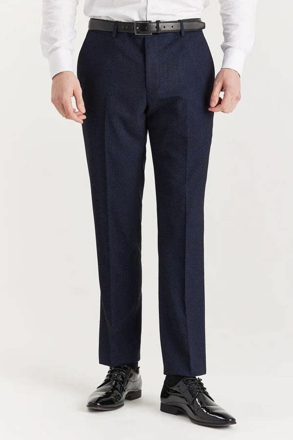 Infinity Leather Men's Navy 3 Piece Prince Of Wales Formal Suit