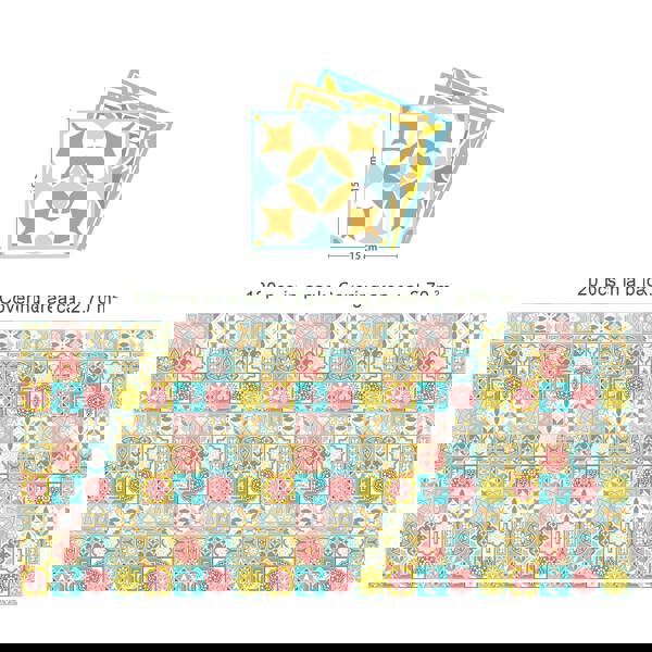 WT1521 Malia Colourful Tiles Mix Wall Stickers - 15 cm x 15 cm - 24 pcs.
